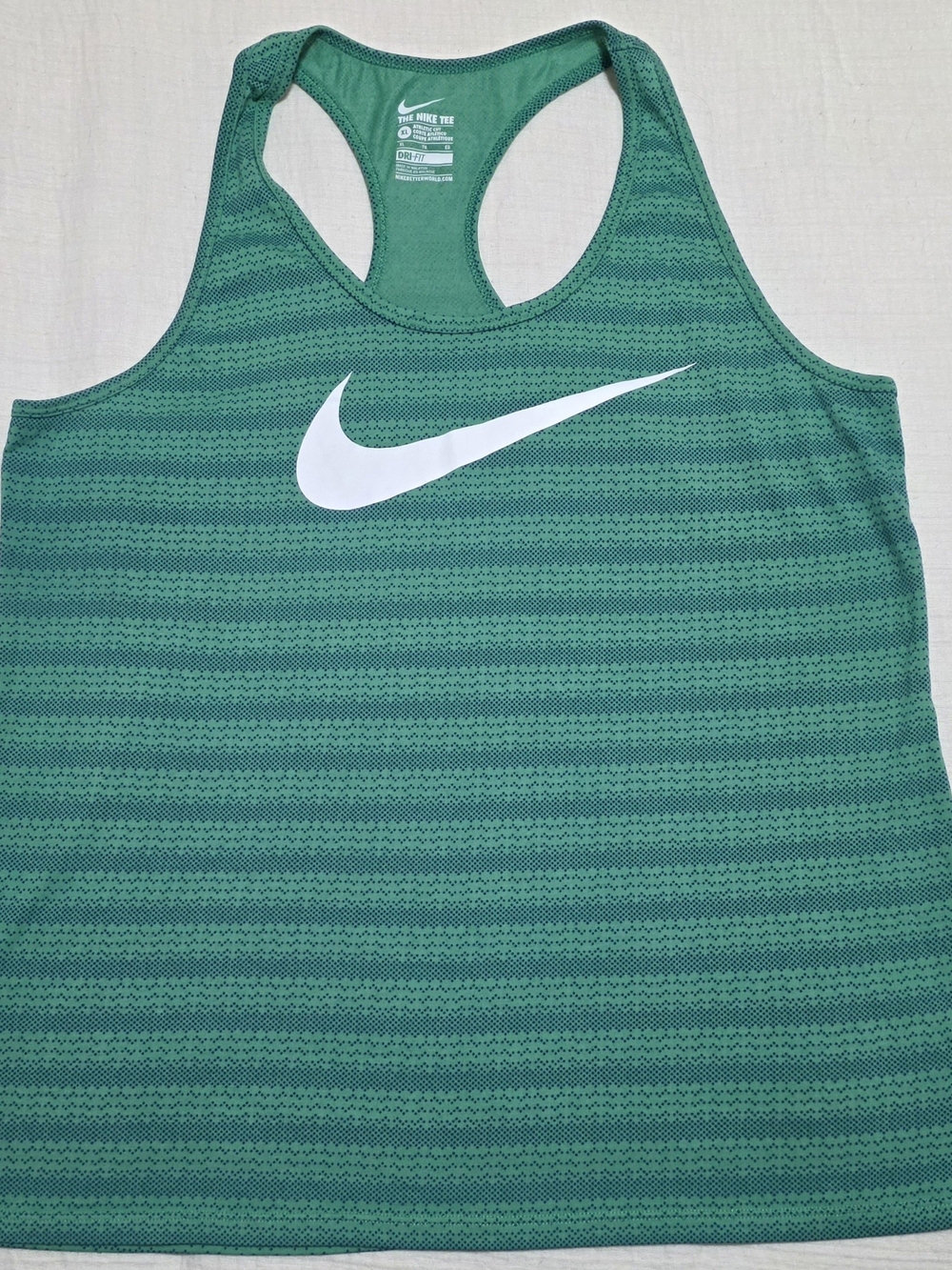 Nike Women’s Green Striped Racerback Tank with White Swoosh